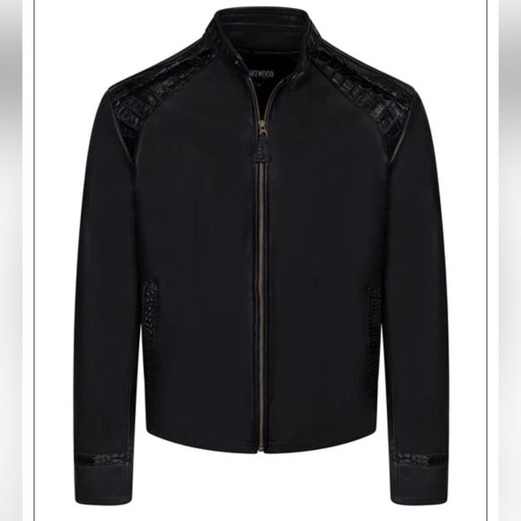 JAKEWOOD - Bomber Leather Jacket With Alligator Trimming Style #2087 - Picture 1 of 12